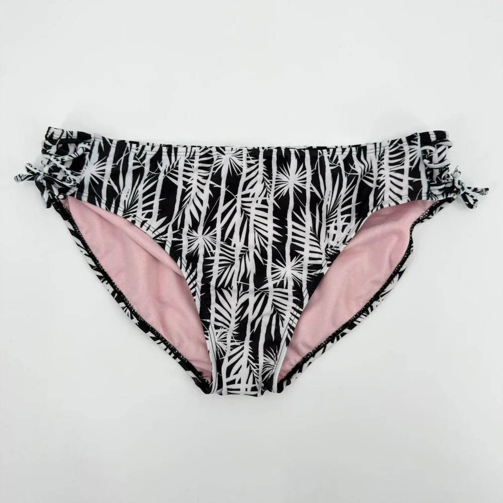 Thereabouts Girls Plus Size XXL Bikini Swim Bottoms Black White Palm Leaf